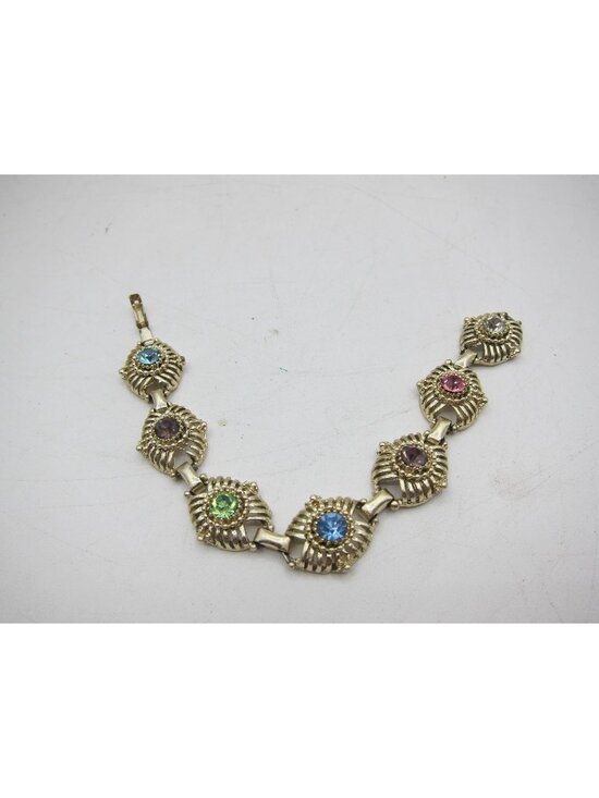 Unknown Jewelry - Vintage Gold-Tone Bracelet With Colorful Rhinestone Accents 7 Inches Elegant Ret